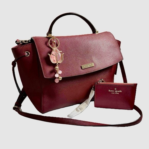 Kate Spade Maroon Leather Way Lilah Top Handle Bag, Card Holder - Picture 3 of 14